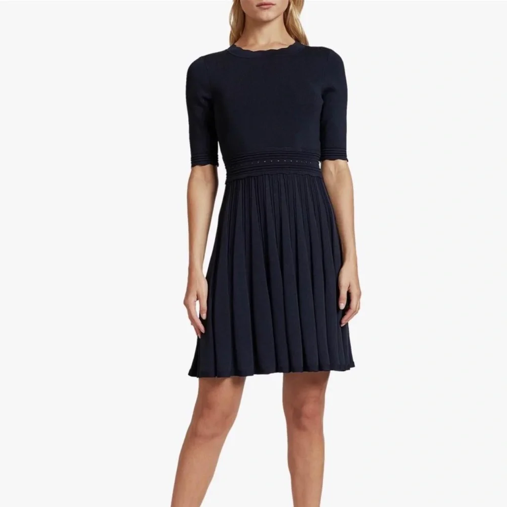 Ted Baker Dorlean Scallop Trim Skater Dress Navy - Picture 1 of 9